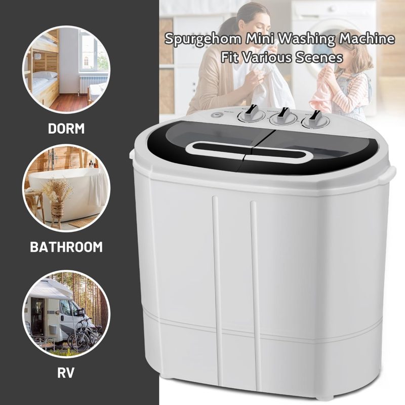 Portable Washing Machine, 15lbs Twin Tub Washer 2 In 1 Mini Compact Laundry Machine, 9lbs+6lbs Washer and Spinner Combo for Dorms, Apartments, RVs(Black) �C 15lbs - Image 7