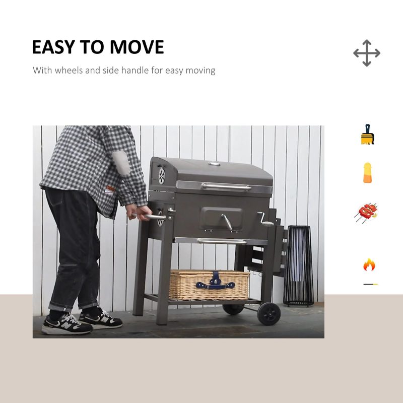 Outsunny Charcoal BBQ Grill, Outdoor Portable Cooker, Gray - Image 6