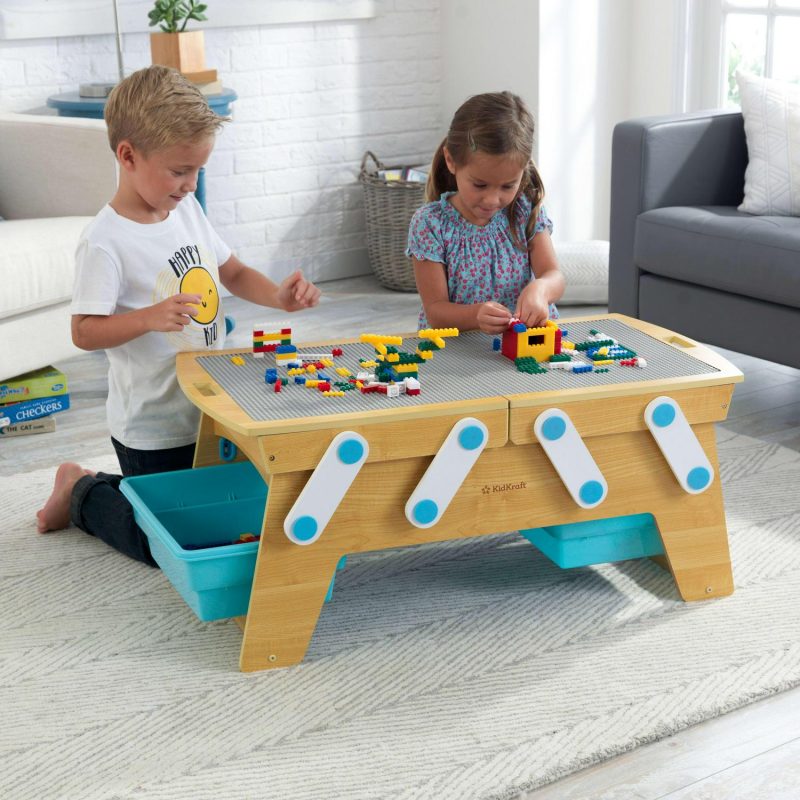 KidKraft Building Bricks Play N Store Wooden Table, Kids Activity Table, Natural - Image 3