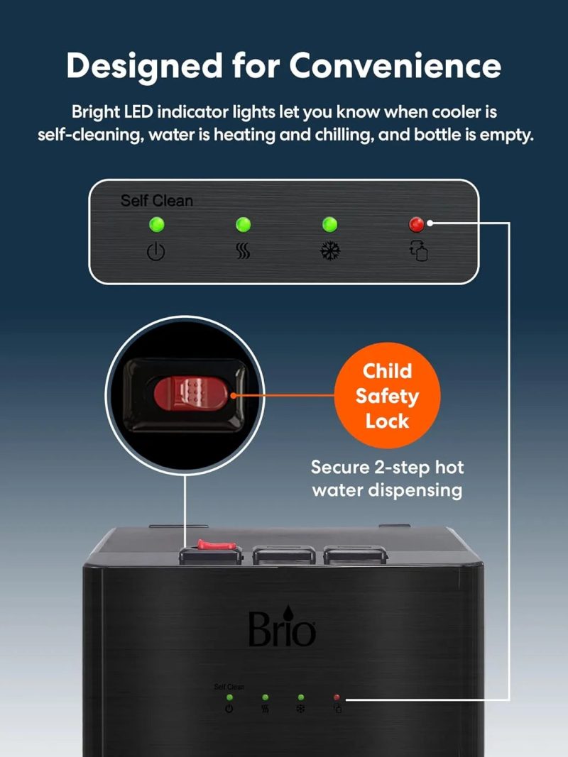 Brio Self Cleaning Bottom Loading Black Stainless Steel 3 Water Temperature Dispenser - Image 6