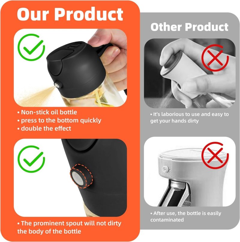 16 Oz Oil Dispenser Bottle for Kitchen – 2 in 1 Olive Oil Dispenser and Oil Sprayer – 470Ml Olive Oil Bottle - Image 5