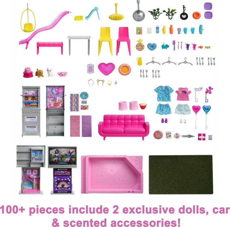 Barbie 60th Anniversary DreamHouse Playset with 2 Dolls, Car & 100+ Accessories - Image 5