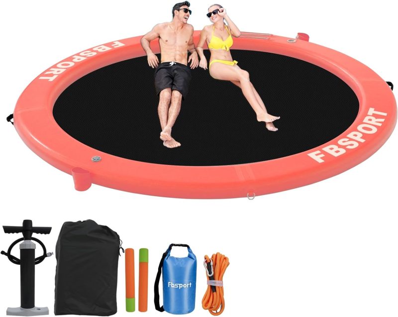Inflatable Dock Floating Platform, 8ft Inflatable Water Hammock Floating Deck for Lake W/Cupholder, Round Floating Ring Float Ring, Pool Float Raft Lounger Island Platform Pad - 图片 2