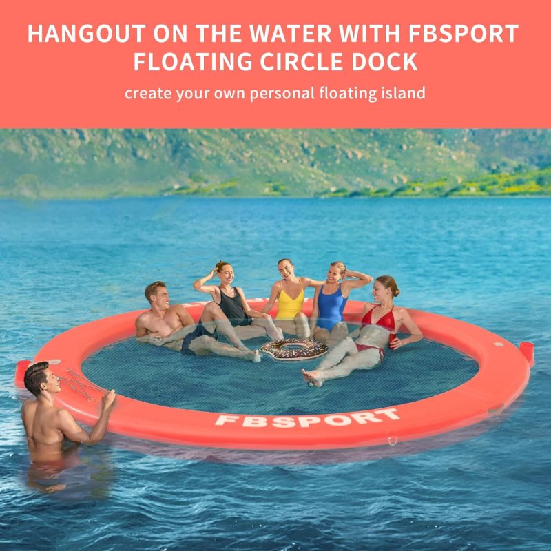 Inflatable Dock Floating Platform, 8ft Inflatable Water Hammock Floating Deck for Lake W/Cupholder, Round Floating Ring Float Ring, Pool Float Raft Lounger Island Platform Pad - 图片 19