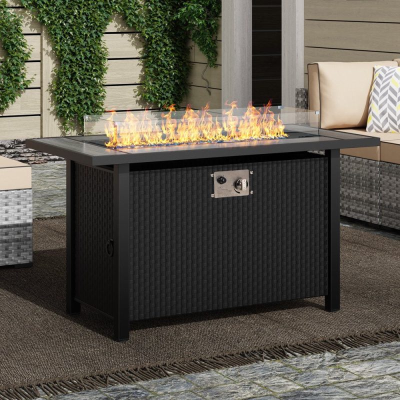 Walsunny 45" Propane Fire Pit Table 50,000 BTU Steel Gas Fire Pit with Lid and Lava Rock Rectangular - Image 8
