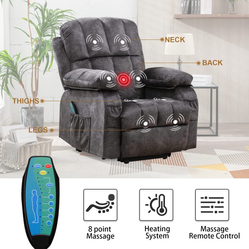 VON RACER Power Lift Recliner Chair with Heat & Massage, USB Port, Side Pockets, Remote Control, Adjustable Reclining for Elderly, Supports 350lb - Image 3
