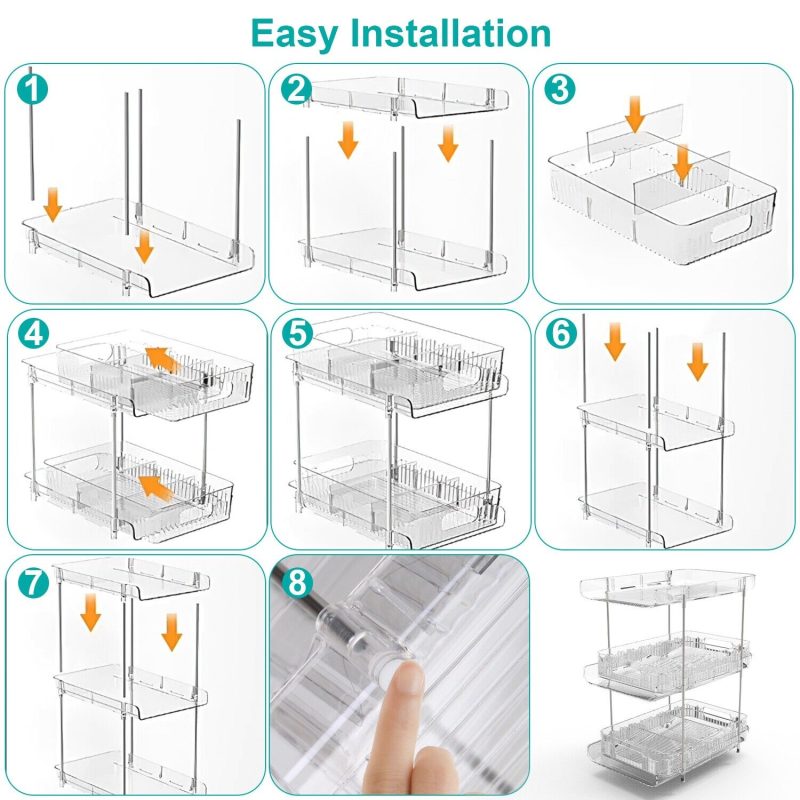 2 Sets-  3-Tier Clear Kitchen Organizer with Dividers - Image 10