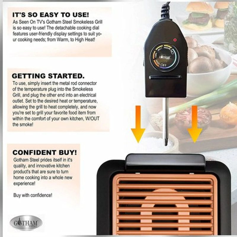 Gotham Steel Smokeless Electric Grill with Interchangeable Griddle Surface – Nonstick Multipurpose Indoor BBQ & Surface Grill As Seen on TV - Image 3