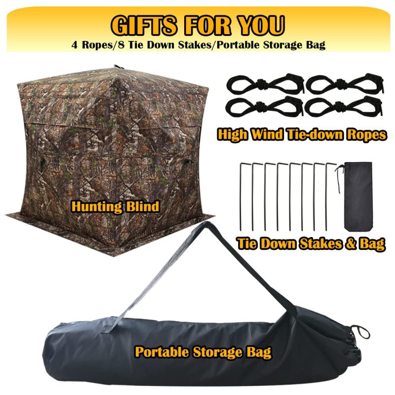 CROSS MARS Portable 2-3 Person 270 Degree See Through Hunting Blind Ground Camouflage Pop Up Hub Turkey Deer Blinds Tent - Image 6