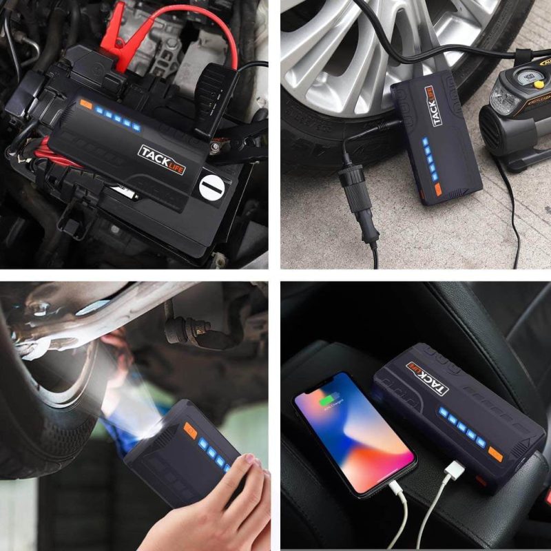 Tacklife T6 800A 18000mAh Car Jump Starter for 7.0L Gas & 5.5L Diesel Engines with Quick Charge, LCD Display, Safety Features, Orange - Image 4