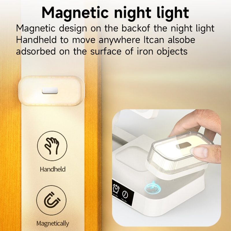4 in 1 Foldable Multifunction Wireless Charging Station with Alarm Clock Display for iPhone Samsung Apple Watch Air Pods Charger with 7 Colors RGB Night Light - Image 9