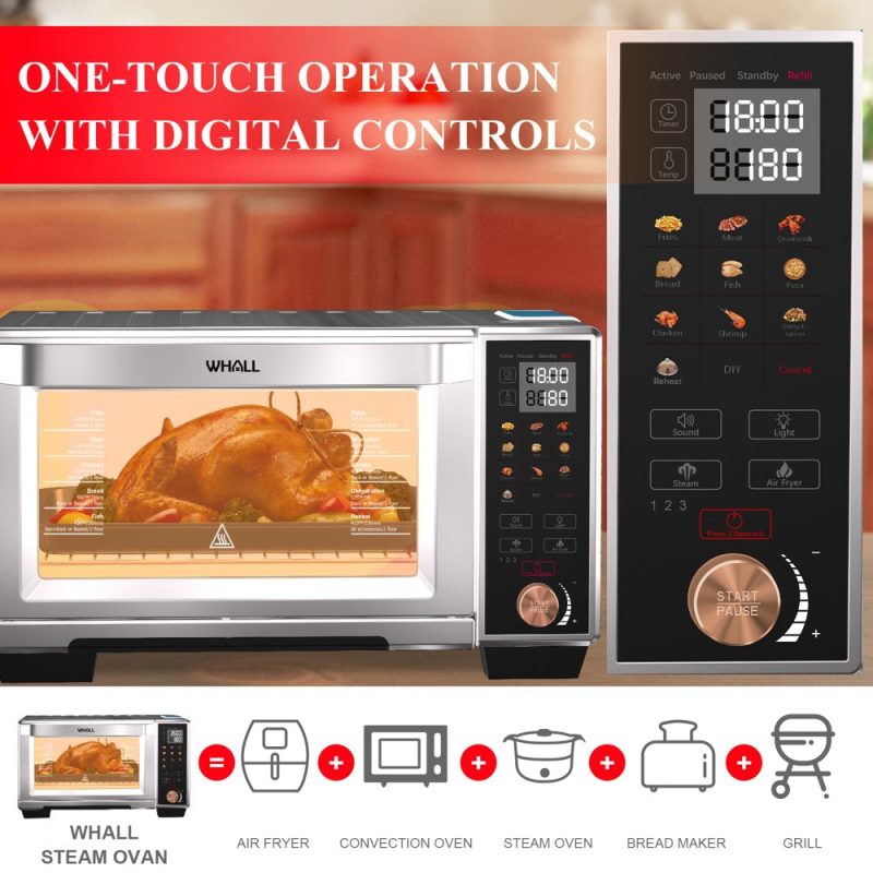 WHALL Air Fryer Toaster Oven - 30QT Convection Oven, 11-In-1 Steam Oven, Touchscreen, 4 Accessories - Image 2