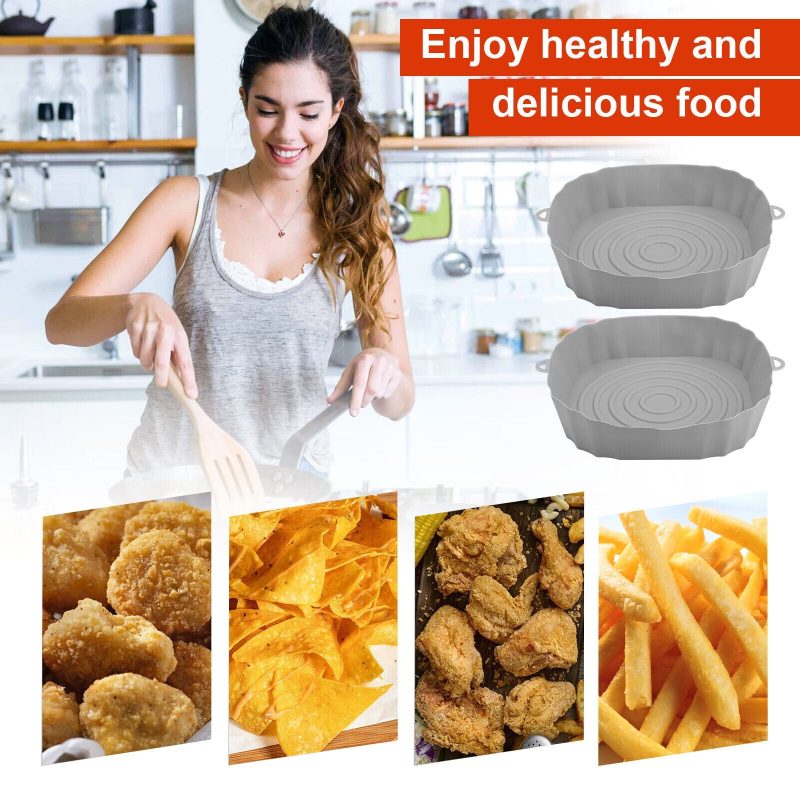 2 Pcs Air Fryer Silicone Pot Baskets Liners, Non-Stick & Oven Safe - Image 2