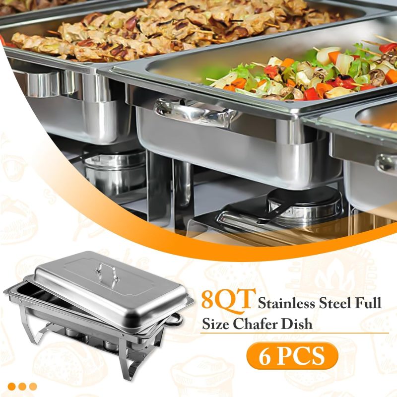 6 Pcs Chafing Dish Buffet Set, 8 Qt Stainless Steel Buffet Servers and Warmers with Foldable Frame, Food Pan, Fuel Holder and Lid for Parties Banquet Wedding - Image 3