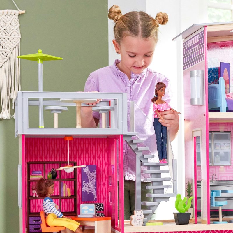KidKraft Uptown Wooden Dollhouse with 36 Accessories, Ages 4 & up - Image 5