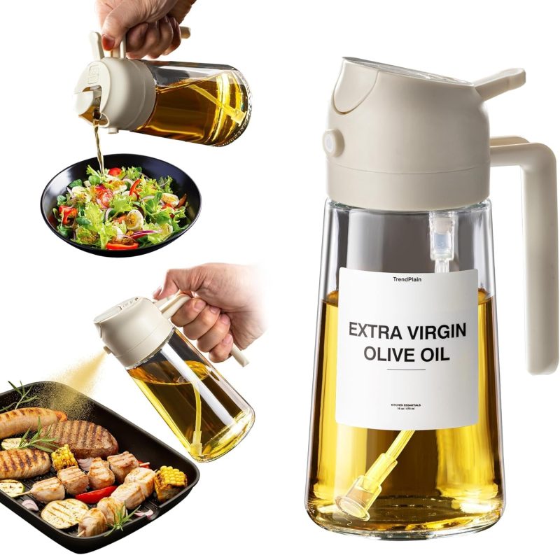 16 Oz Oil Dispenser Bottle for Kitchen – 2 in 1 Olive Oil Dispenser and Oil Sprayer – 470Ml Olive Oil Bottle - Image 14