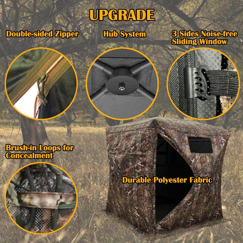 CROSS MARS Portable 2-3 Person 270 Degree See Through Hunting Blind Ground Camouflage Pop Up Hub Turkey Deer Blinds Tent - Image 3