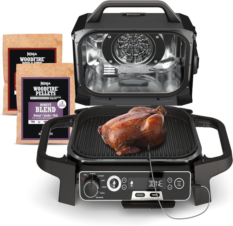 7-in-1 Grill & Smoker with Thermometer, Air Fryer, BBQ, Bake, Roast, Broil – Portable Electric Outdoor Grill, Grey - Image 14