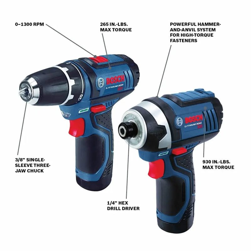 BOSCH CLPK22-120 12V Max Cordless 2-Tool 3/8 in. Drill/Driver and 1/4 in. Impact Driver Combo Kit with 2 Batteries, Charger and Case,Blue - Image 46