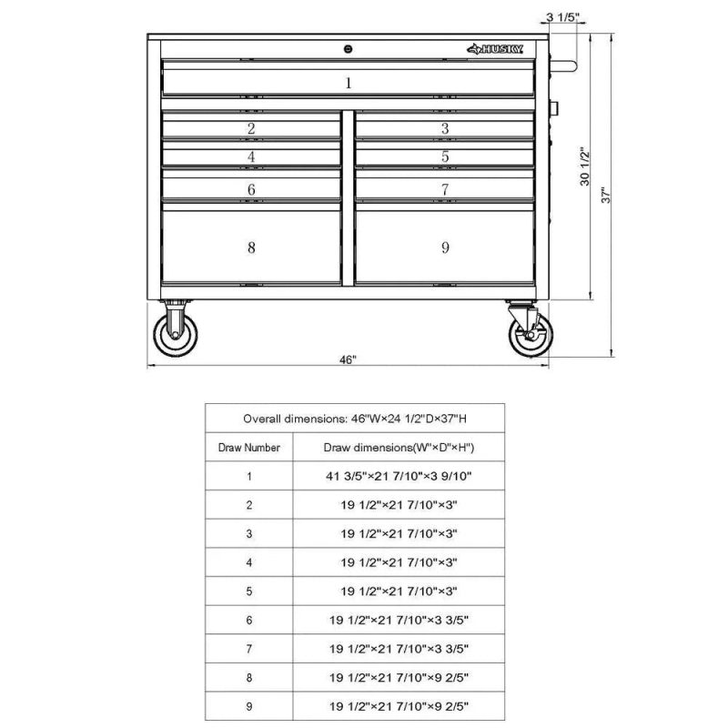 🔥46 in. W x 24 in. D 9-Drawer Gloss Black Deep Tool Chest Mobile Workbench - Image 5