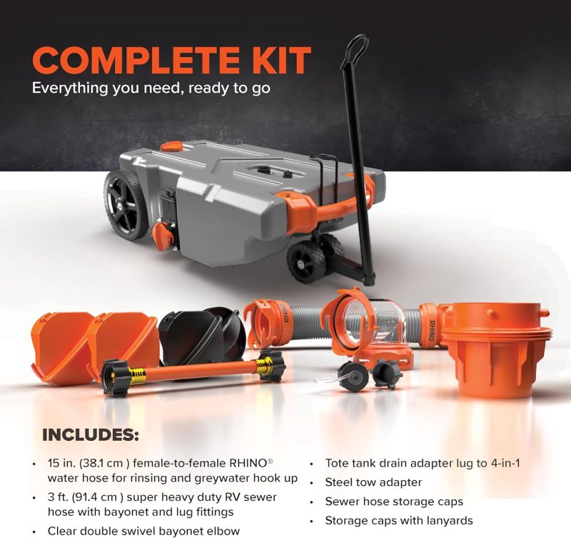 36-Gallon Portable Camper / RV Tote Tank - Features Large Heavy-Duty No-Flat Wheels & Built-In Gate Valve - Removable Steel Tow Adapter, 3 ?RV Sewer Hose & More RV Accessories (39006) - Image 17