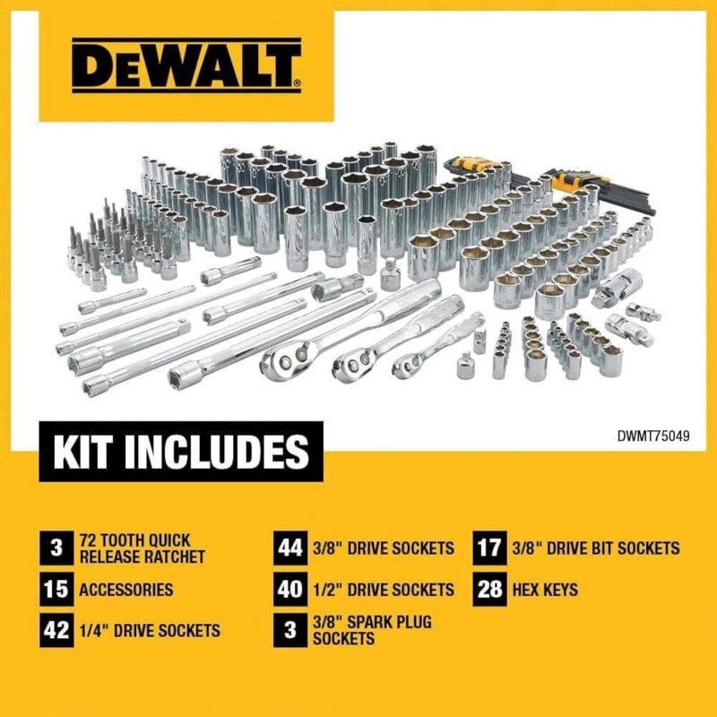 Mechanics Tool Set, SAE and Metric, 1/2, 1/4, 3/8 Drive Sizes, 192-Piece (DWMT75049) �C Multi - Image 7