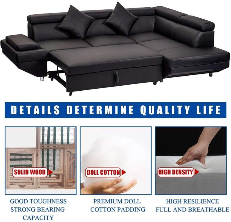 g Black Sofa Sectional Sofa Bed futon - Image 4