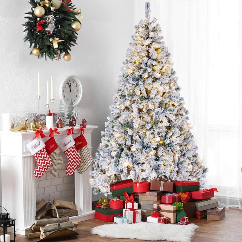iFanze 6ft Pre-Lit Snow Flocked Christmas Tree with 1000 Tips 250 Warm Lights, Hinged Artificial Holiday Xmas Pine Tree - 图片 8