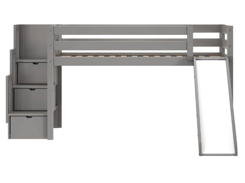 Jackpot Low Loft Twin Bed with 3 Drawer Stairway and Slide, Gray - MadeInUSA - 图片 2