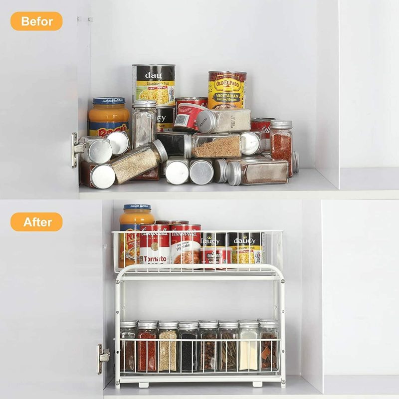 2-Tier Under Sink Organizer w/ Sliding Storage Drawer,Cabinet Organizer Kitchen - Image 5