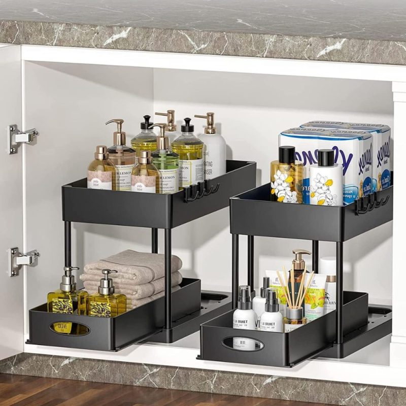 2 Tier Pull Out Cabinet Organizer Sliding Storage Rack - Image 7