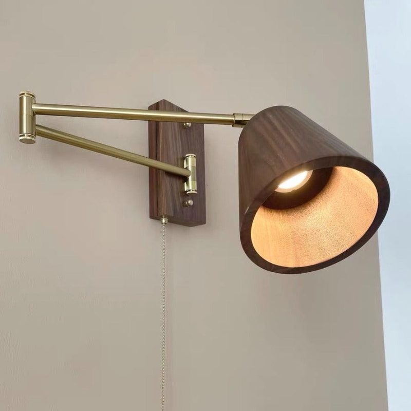 Adjustable Wall Lamp | Wood & Metal, Pull Switch - Image 3