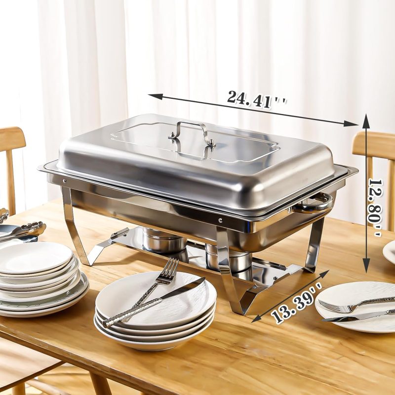 6 Pcs Chafing Dish Buffet Set, 8 Qt Stainless Steel Buffet Servers and Warmers with Foldable Frame, Food Pan, Fuel Holder and Lid for Parties Banquet Wedding - Image 2