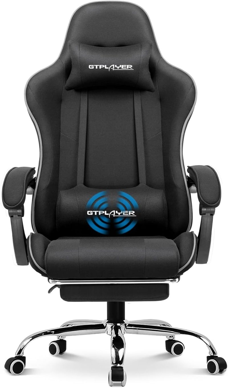 GTPLAYER Gaming Chair, Computer Chair with Footrest and Lumbar Support, Height Adjustable Game Chair with 360  -Swivel Seat and Headrest and for Office or Gaming (White) - Image 4