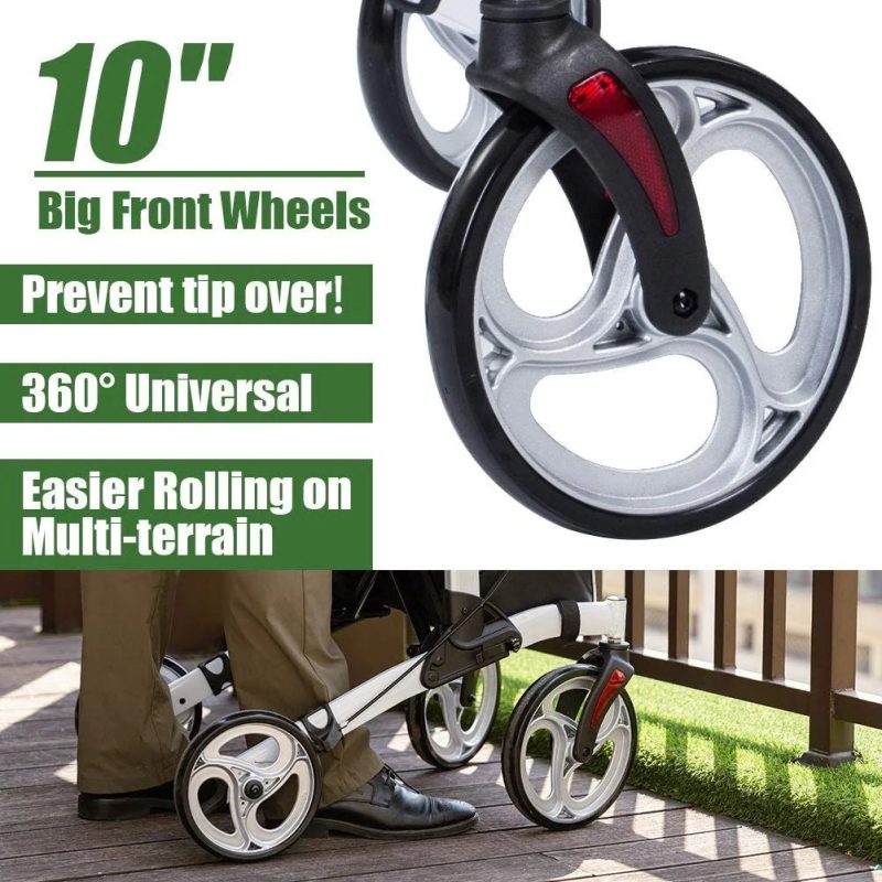 BEYOUR WALKER Upright Walker, Newest Design, Stand Up Rollator Walker Tall Rolling Mobility Walking Aid with 10�� Front Wheels, Seat and Armrest for Seniors and Adults, White - Image 7