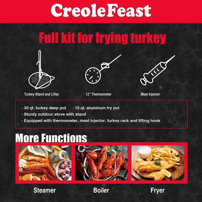CreoleFeast TFS3010 Propane 30 Qt. Turkey and 10 Qt. Fish Fryer Boiler Steamer Set - Image 9