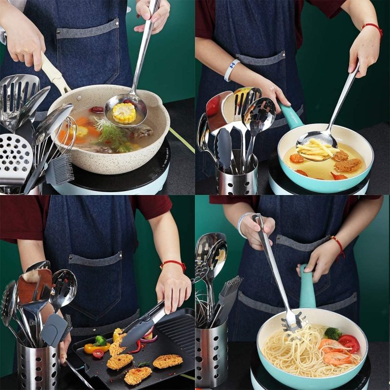 13 Pieces Stainless Steel Cooking Utensils Set With Utensil Holder - Image 5