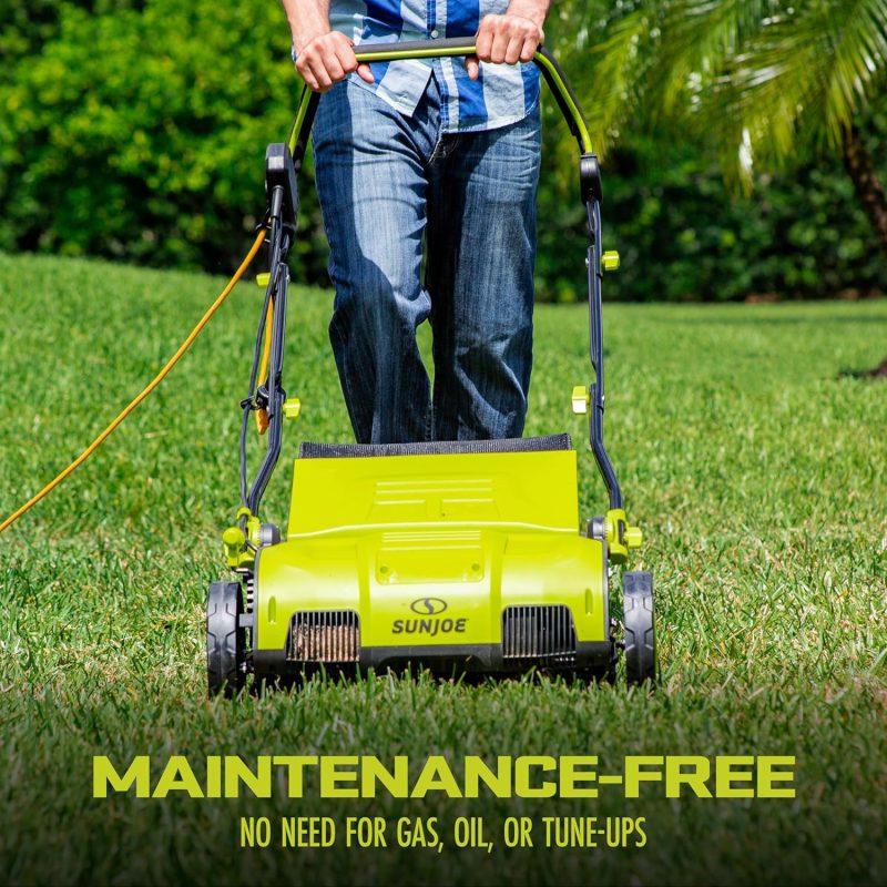 AJ805E 15-Inch 13-Amp Electric Dethatcher and Scarifier w/Removeable 13.2-Gal Collection Bag, 5-Position Height Adjustment, Airboost Technology Increases Lawn Health, Green - Image 7