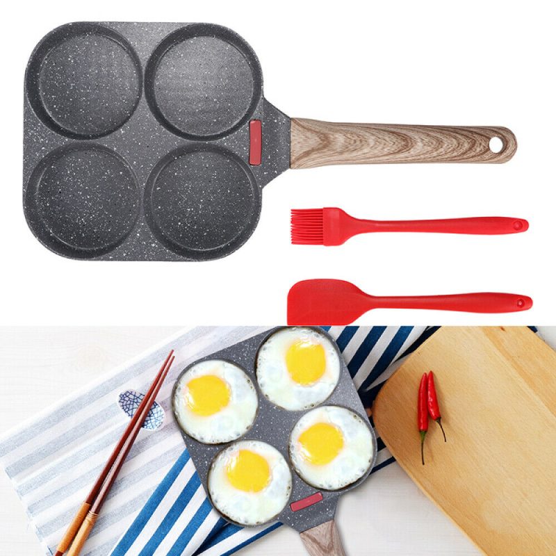 4 Hole Omelet Pan- Burger, Egg, Ham, Pancake Maker With Free Brush & Spatula - Image 2