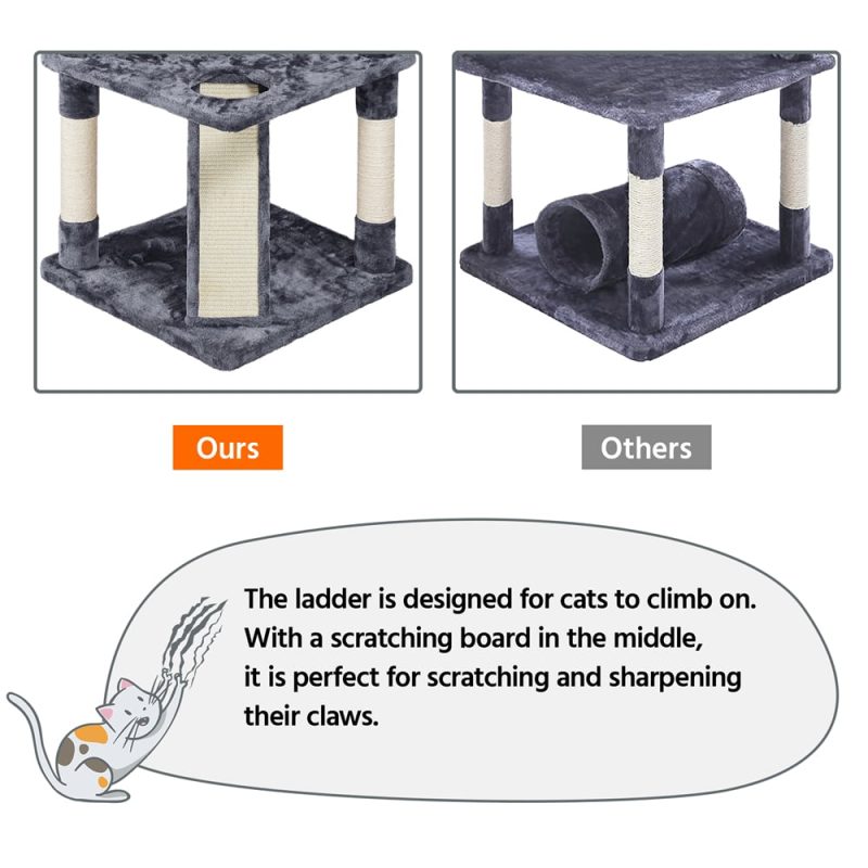 Topeakmart 69'' Large Cat Tree Tower with 2 Condos and Scratching Post, Dark Gray - Image 6