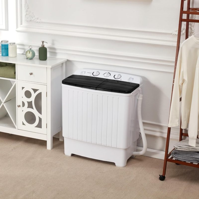 Portable Washing Machine, 15lbs Twin Tub Washer 2 In 1 Mini Compact Laundry Machine, 9lbs+6lbs Washer and Spinner Combo for Dorms, Apartments, RVs(Black) �C 15lbs - Image 29