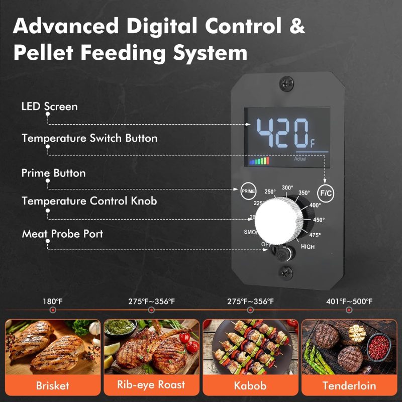 Portable Wood Pellet Grill and Smoker,Electric Outdoor 8 in 1 Tabletop Grills for RV Camping Tailgating RV Cooking BBQ, Intelligent Temperature Control and Superheated Steam Technology - Image 5