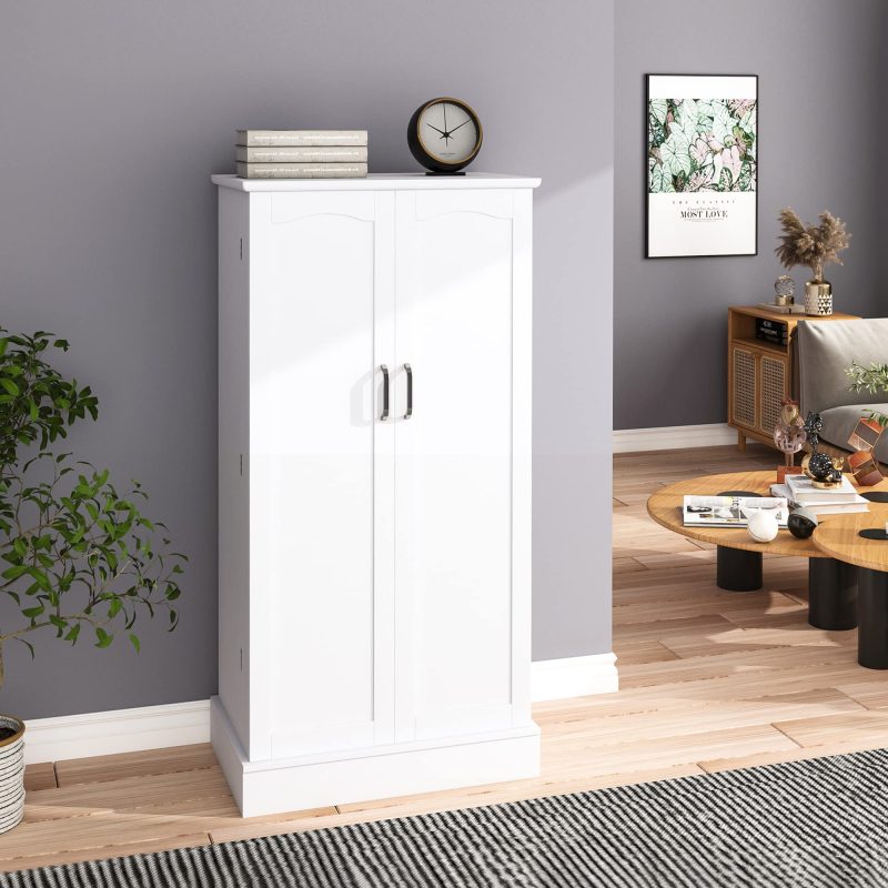 Jehiatek 47u201d Kitchen Pantry Cabinet, White Freestanding Buffet Cupboards Sideboard with Doors & Adjustable Shelves, Kitchen Pantry Storage Cabinet for Kitchen, Living Room and Dinning Room - 图片 4