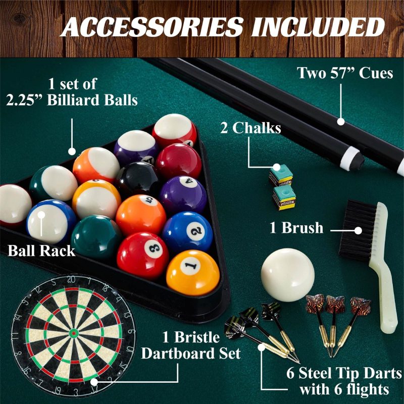 Barrington Billiard 84′′ Arcade Pool Table with Bonus Dartboard Set, Green - Image 7