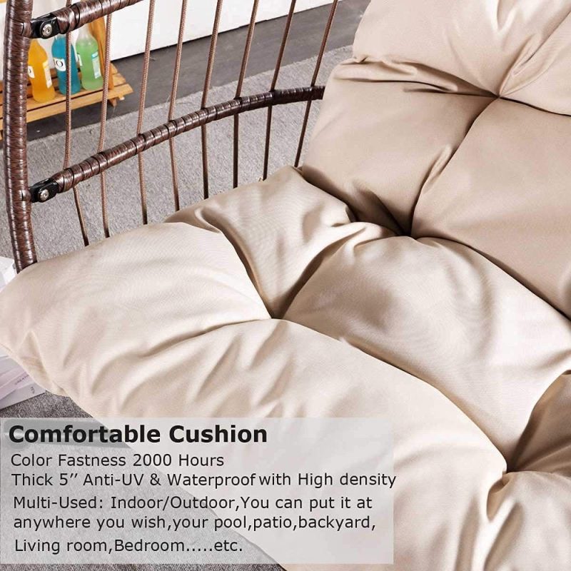 Nicesoul Foldable PE Wicker Brown Hanging Egg Chair With Stand Swing Chair With Cushion and Pillow Capacity 350lbs - Image 6