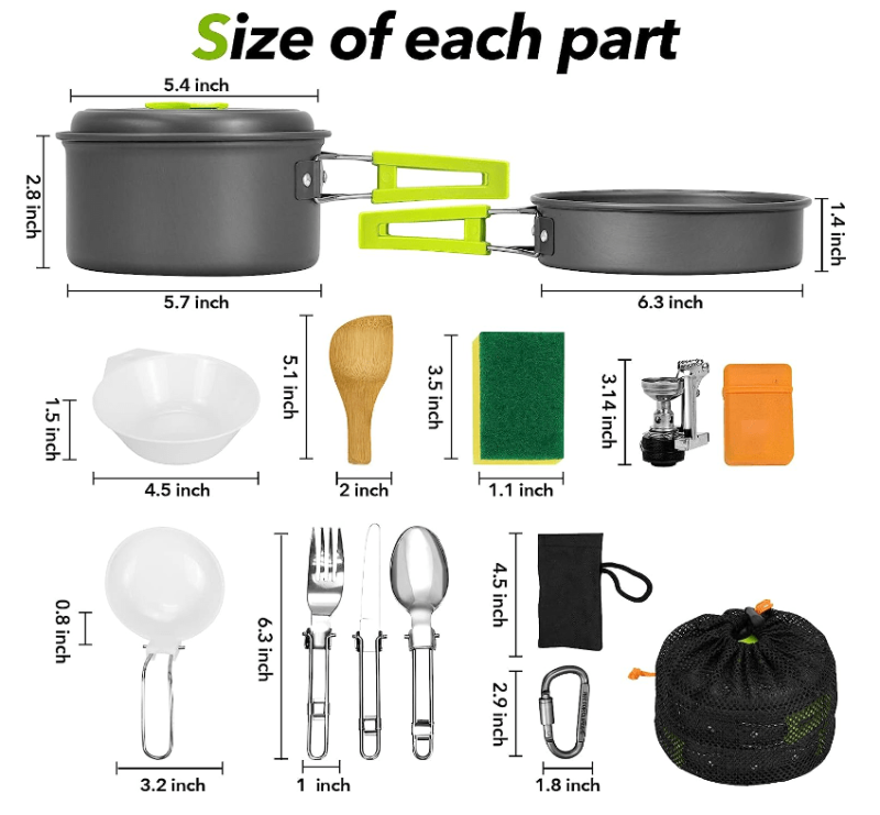 15 PC Camping Cookware Portable Outdoor Mess Kit Non-Stick Lightweight Pot Set for Backpacking Hiking Picnic - Image 10