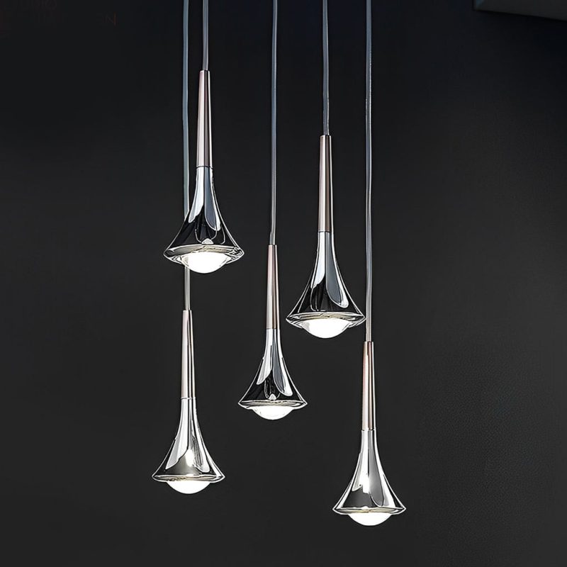 1-Light Water Drop Metal LED Nordic Stair Pendant Light - Image 4