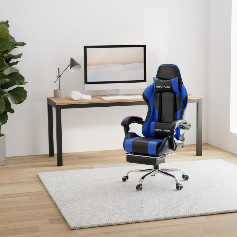 GTPLAYER Gaming Chair, Computer Chair with Footrest and Lumbar Support, Height Adjustable Game Chair with 360  -Swivel Seat and Headrest and for Office or Gaming (White) - Image 53