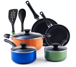 7-10 Piece Multi Color Orange Red Purple Non-Stick Kitchen Cookware Pots and Pans Sets