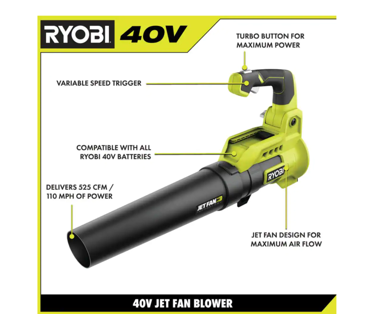 RYOBI RY40451BL 40V Cordless 110 MPH 525 CFM Cordless Leaf Blower and Cordless Leaf VacuumMulcher w 2 Batteries and 2 Chargers - MadeInUSA - Image 4